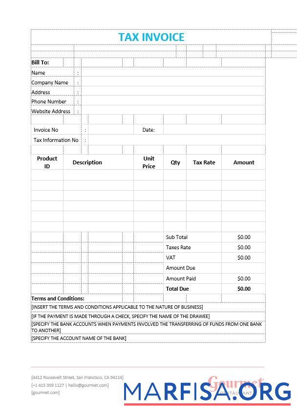 Printable Sample Tax Invoice Template